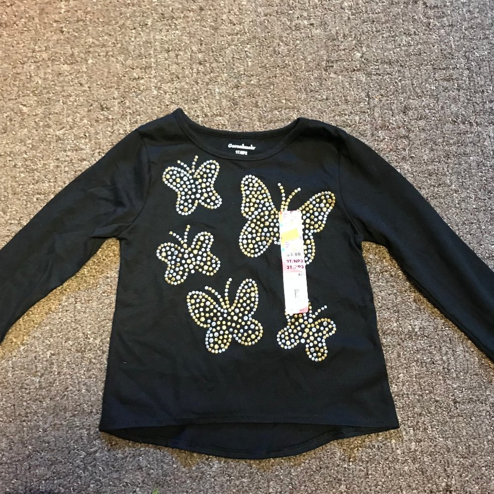 NWT Garanimals black girls long sleeved cotton tee size 3T.